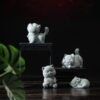 ALL (1) Green sandstone cat tea pet stretching and smiling, zen desk decor.
