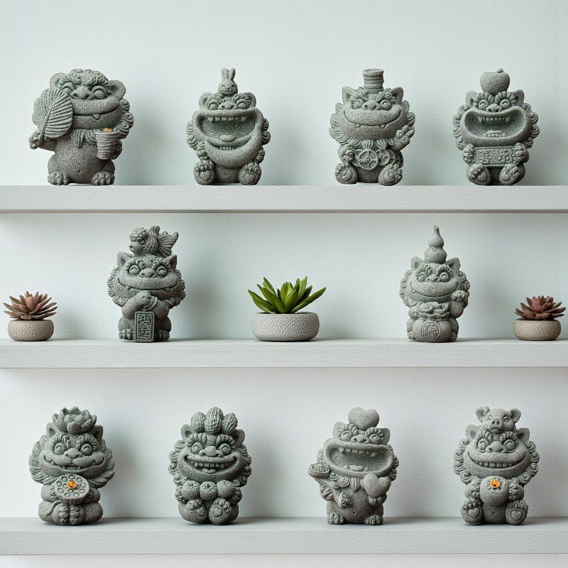 ALL Cute Foo Dog Tea Pet Collection - Green Sandstone Feng Shui Statues