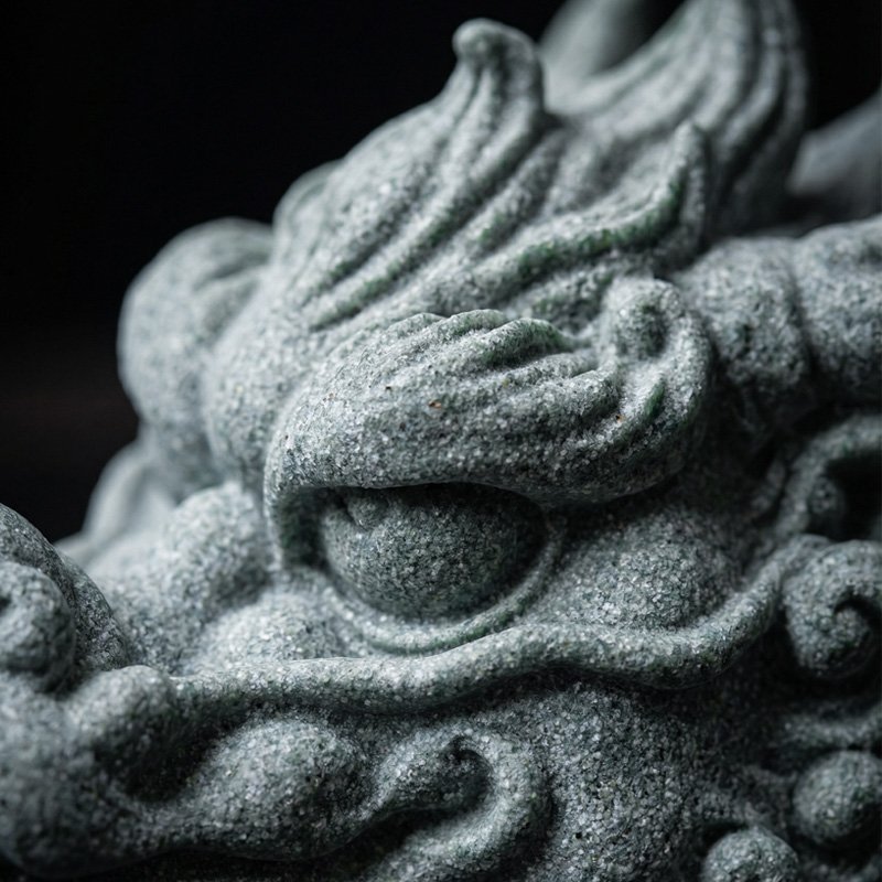 Handcarved Cyan Sandstone Resting Dragon | Modern Zen Desk Art