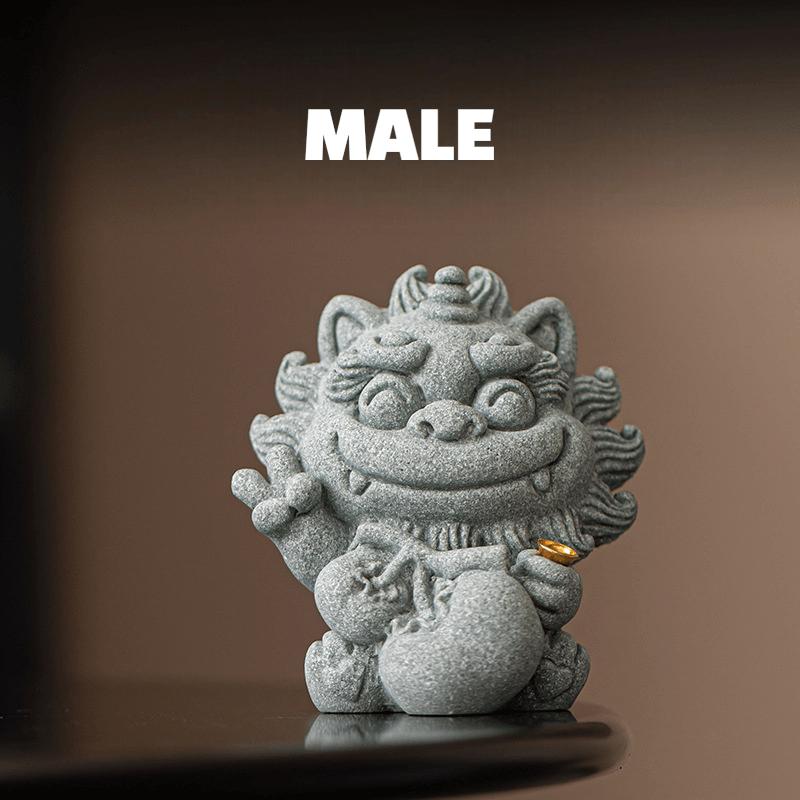 SKU-01-开心龙 公_香插 Hand-Carved Cyan Sandstone Happy Dragon | Wealth & Joy Guardian