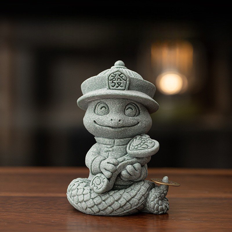SKU-01-灵蛇献瑞-发财如意蛇 The "Get Rich" (Fa) Chinese good luck charm snake statue