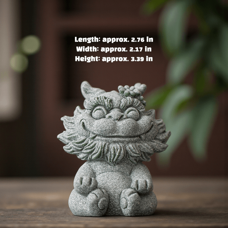 SKU-02-开心龙 母_尺寸 Hand-Carved Cyan Sandstone Happy Dragon | Wealth & Joy Guardian