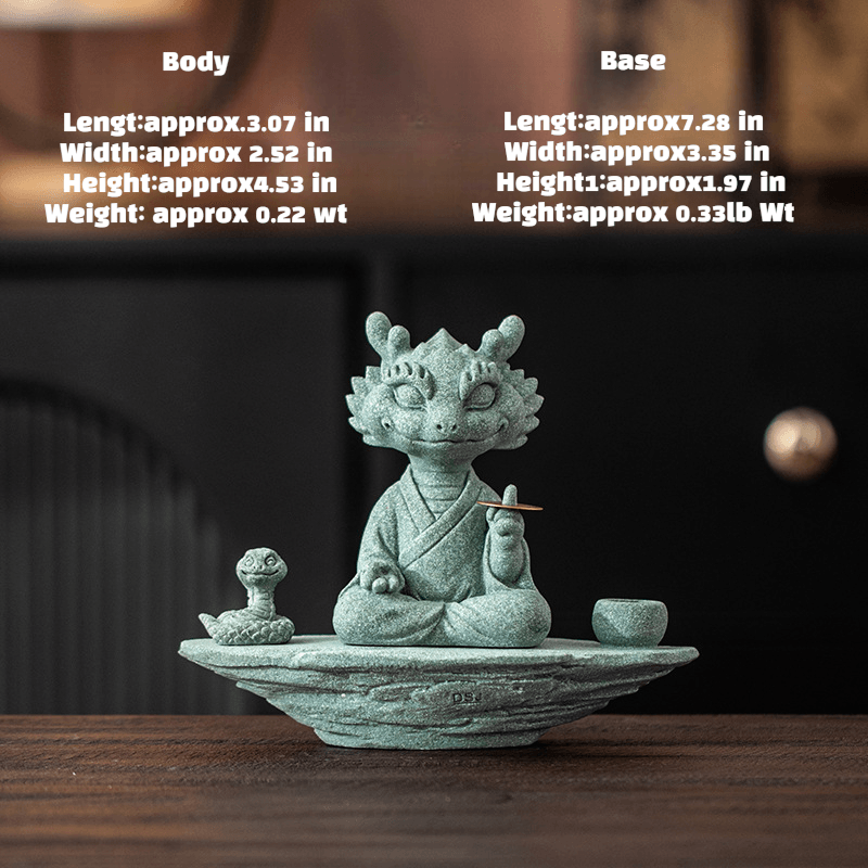 Hand-Carved Cyan Sandstone Zen Dragon Master | Mindful Wealth & Prosperity Guardian