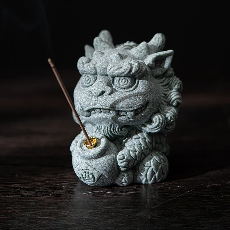 Hand-Carved Cyan Sandstone Soulmate Kylin | Zen Friendship & Harmony Totem