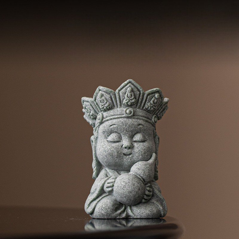 Cute "Fortune" monk statue holding a Fulu gourd