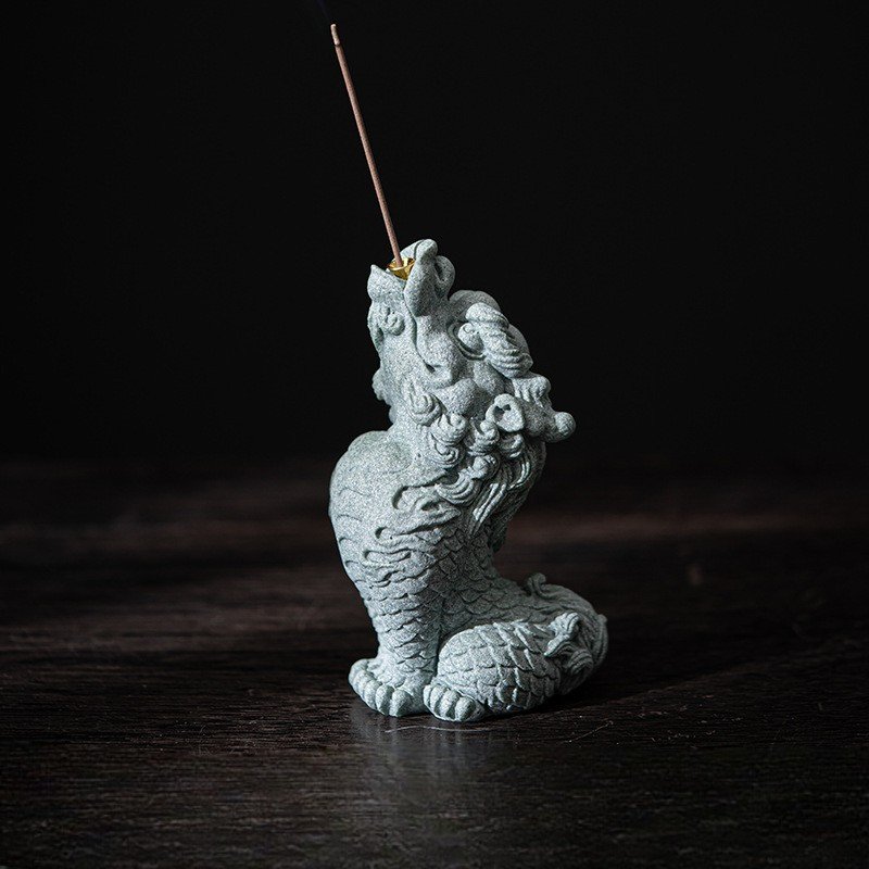 Cyan Sandstone Dragon Incense Holder | Wisdom & Flow