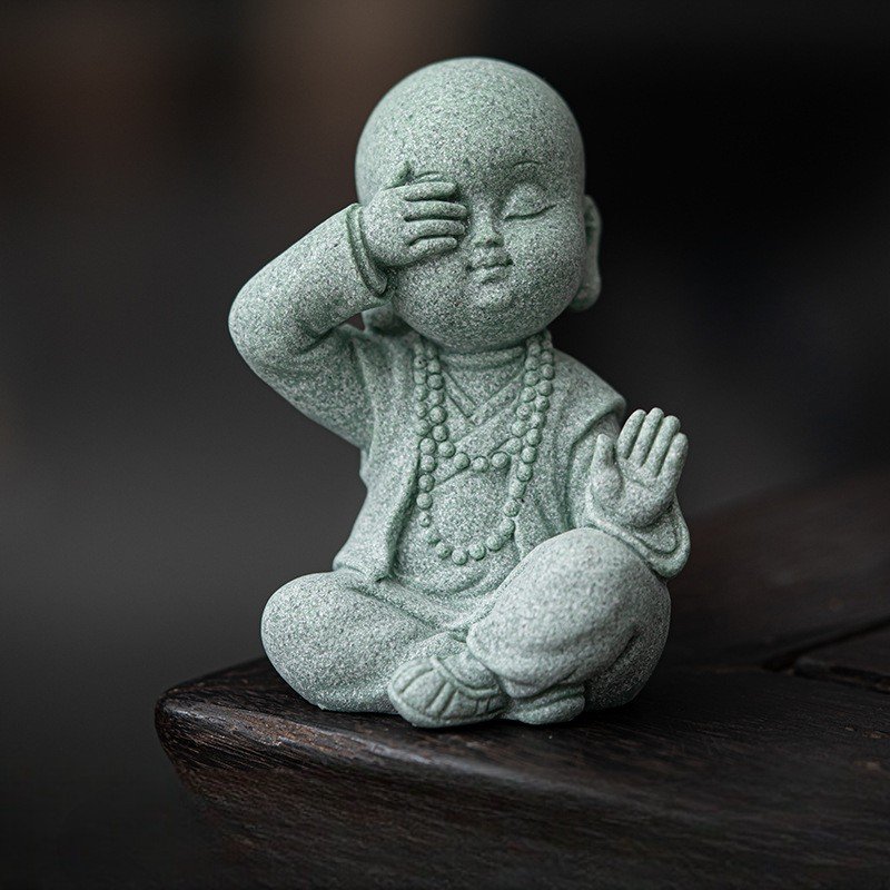SKU-05-不看 "See No Evil" zen monk statue in sandstone
