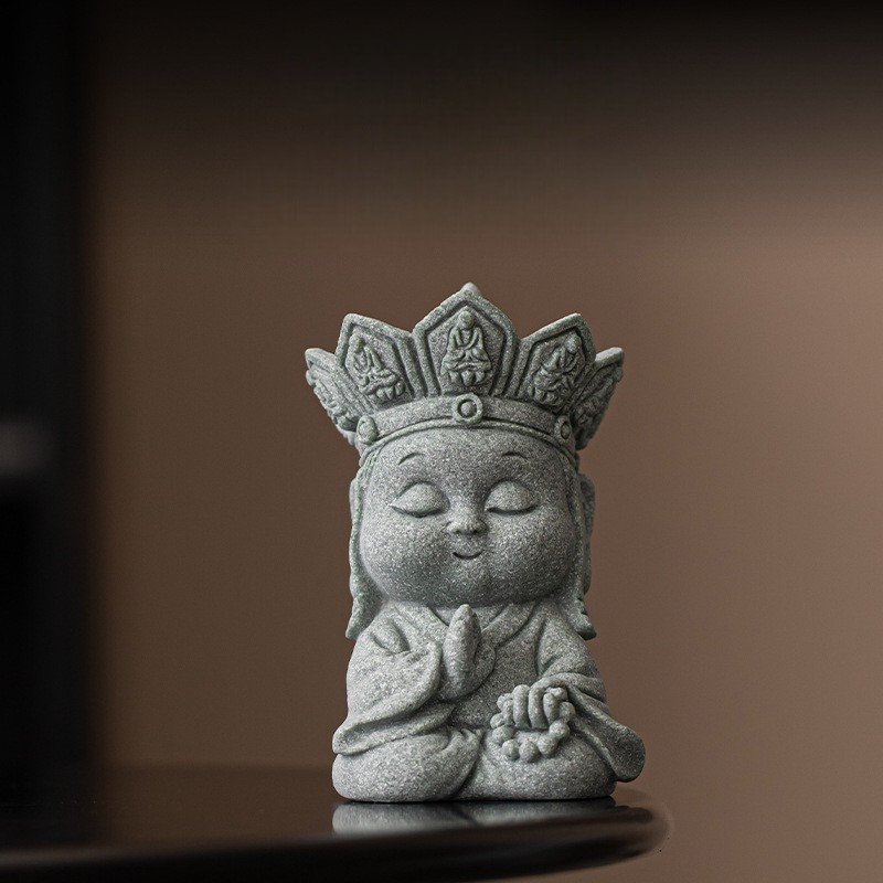 Cute "Fearless" monk statue in Abhaya mudra pose