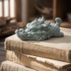 Handcarved Cyan Sandstone Resting Dragon | Modern Zen Desk Art