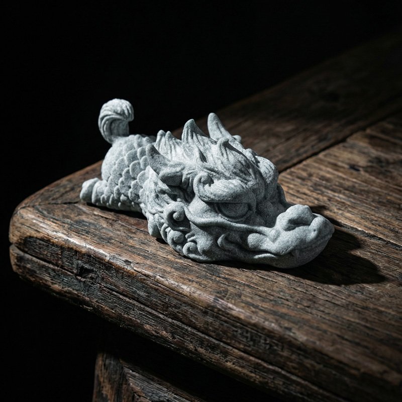 Handcarved Cyan Sandstone Resting Dragon | Modern Zen Desk Art