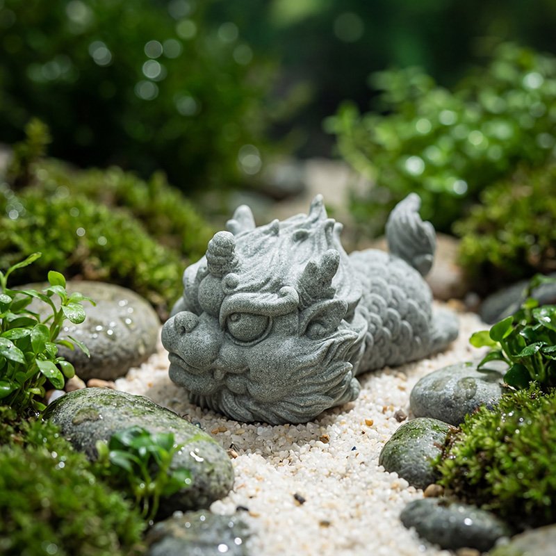 Hand-Carved Stone Slumbering Kylin | Zen Desktop Companion