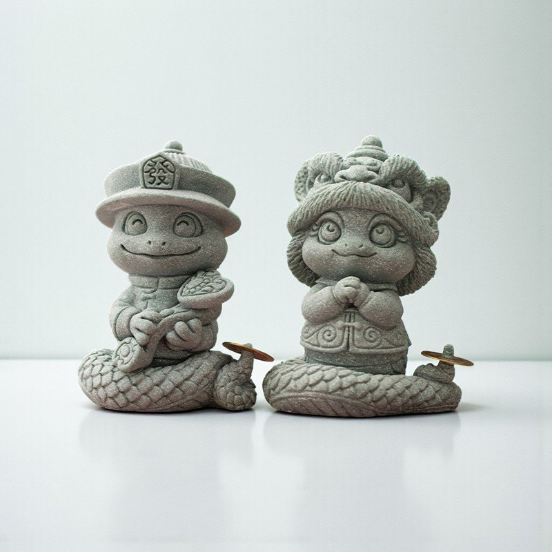 Set of two Chinese good luck charms (Lion Dance and Get Rich snakes)
