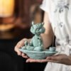 Hand-Carved Cyan Sandstone Zen Dragon Master | Mindful Wealth & Prosperity Guardian