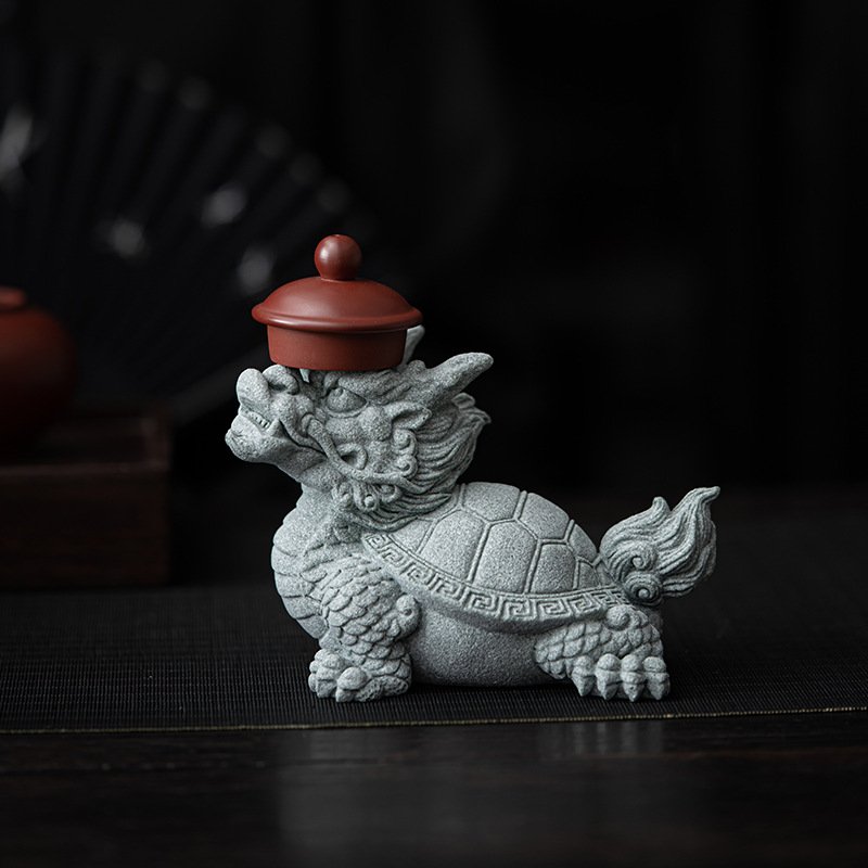 主图-03 Mythical Dragon Turtle Guardian | Hand-Carved Cyan Sandstone Wealth Totem