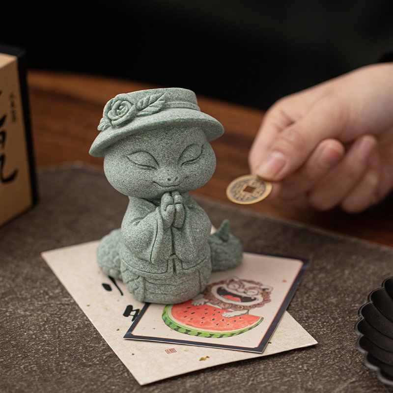 主图-03 Cyan Sandstone Auspicious Snake | Peace & Grace Decor