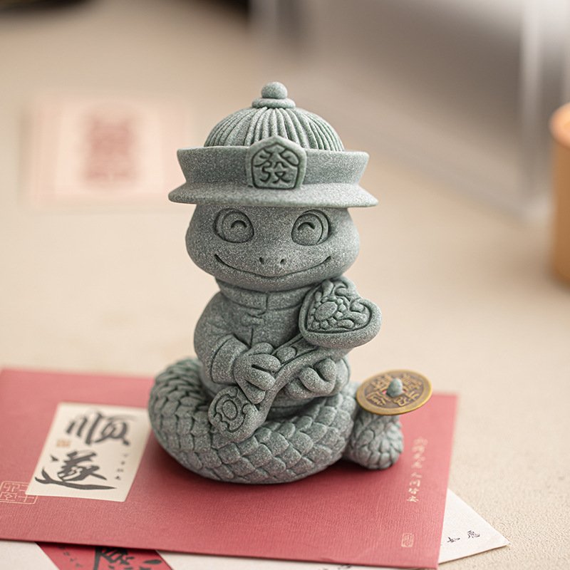 主图-03 Chinese Good Luck Charms: "Lion Dance" & "Get Rich" Snake Statues