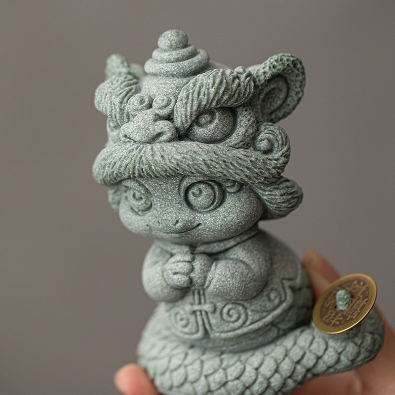 主图-04 Chinese Good Luck Charms: "Lion Dance" & "Get Rich" Snake Statues