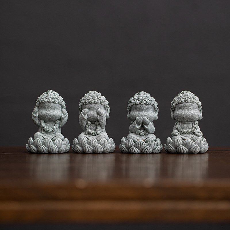 Cyan Sandstone Four Wise Monks | Zen Wisdom Set