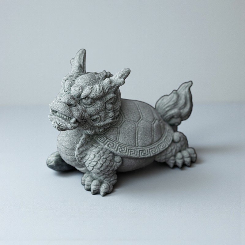 主图-06 Mythical Dragon Turtle Guardian | Hand-Carved Cyan Sandstone Wealth Totem