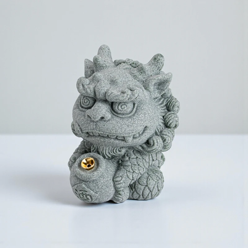 主图 Hand-Carved Cyan Sandstone Soulmate Kylin | Zen Friendship & Harmony Totem