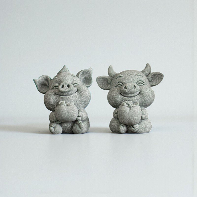 Set of "Bull Market" and "Prosperity Pig" office desk decor statues