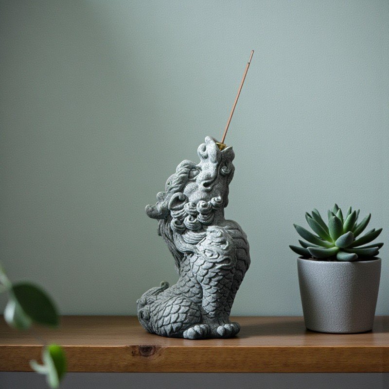 Cyan Sandstone Dragon Incense Holder | Wisdom & Flow