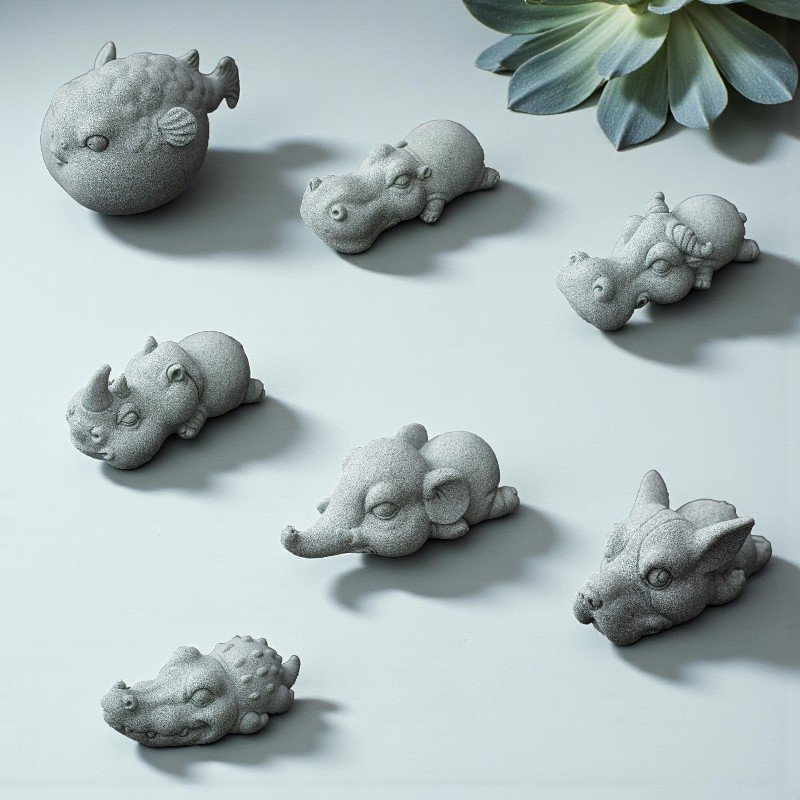 Hand-Carved Green Sandstone Animal Tea Pets