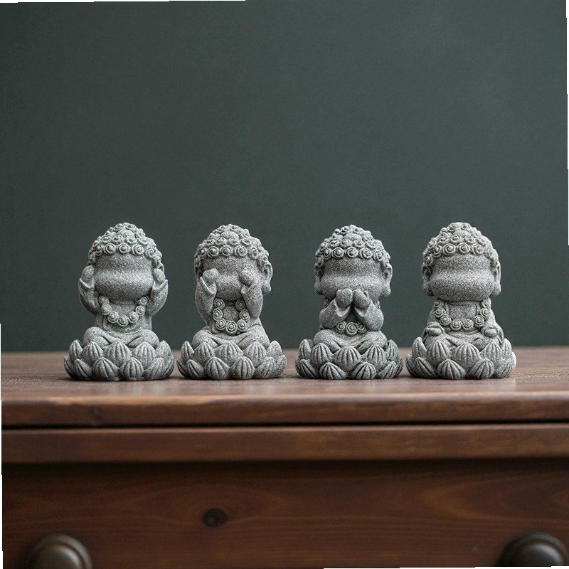 Cyan Sandstone Four Wise Monks | Zen Wisdom Set