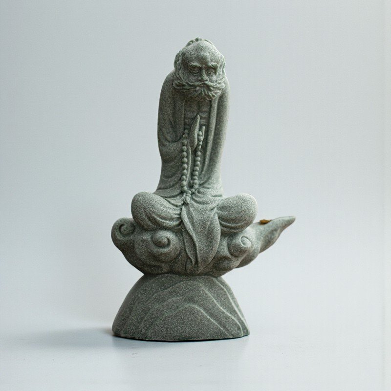 The "Master on the Cloud" Bodhidharma statue in green sandstone