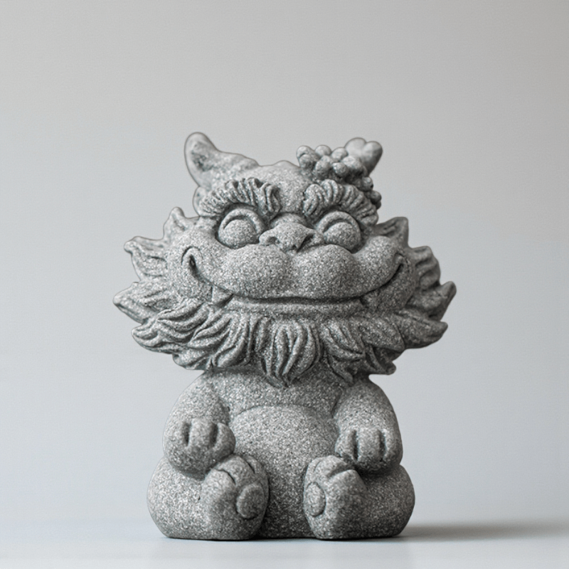 主图 母 Hand-Carved Cyan Sandstone Happy Dragon | Wealth & Joy Guardian