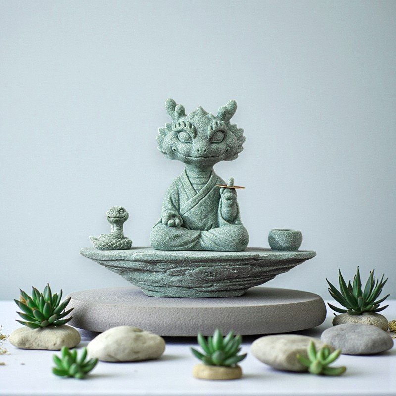 主图 Hand-Carved Cyan Sandstone Zen Dragon Master | Mindful Wealth & Prosperity Guardian