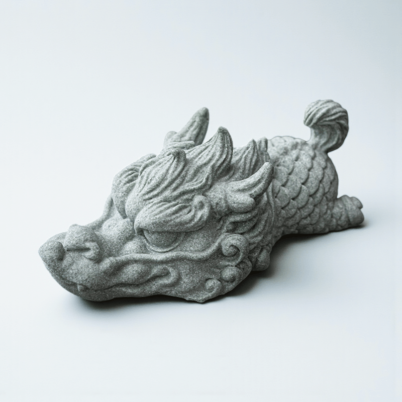 主图 Handcarved Cyan Sandstone Resting Dragon | Modern Zen Desk Art