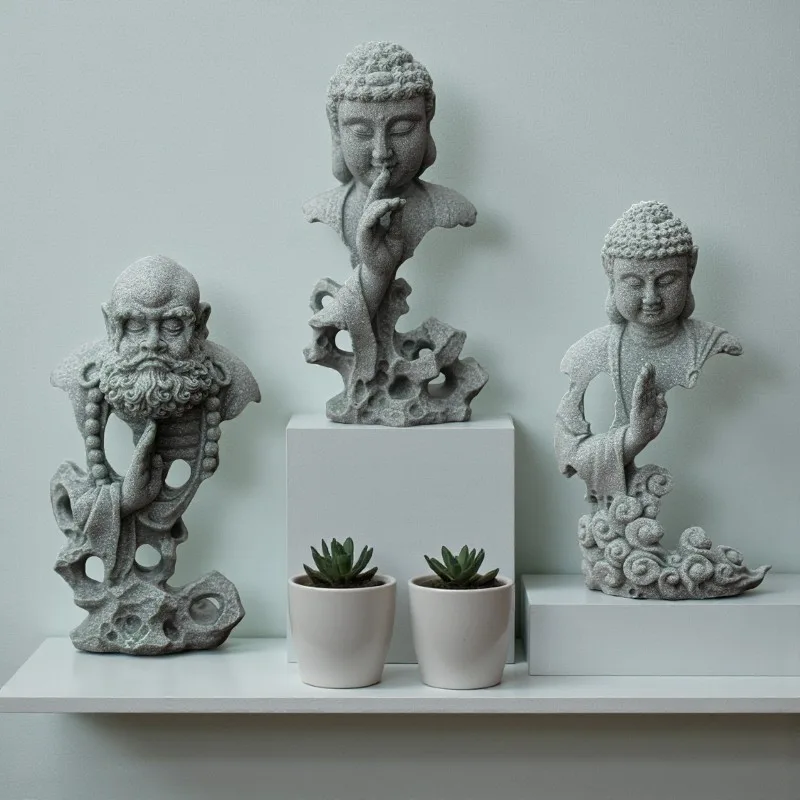Full set of 3 Zen Masters statues (Buddha and Bodhidharma)