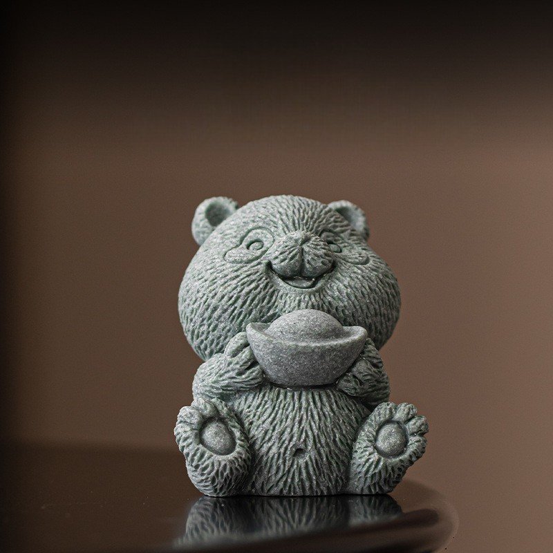 Cyan Sandstone Joyful Panda | Wealth & Luck Decor
