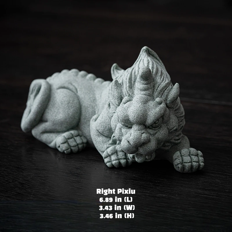 Hand-Carved Cyan Sandstone Pixiu Pair | Ancient Wealth Guardian & Energy Shield