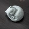 小懒猫 Zen Meow: Hand-Carved Green Sandstone Tea Pet Figurines (Healing & Lucky)