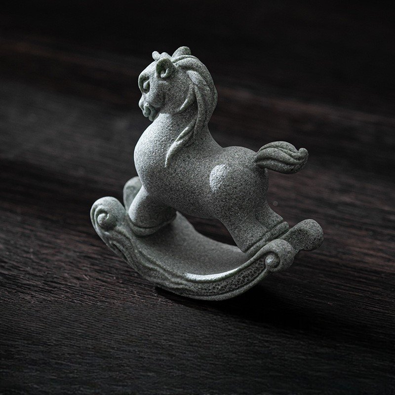 小木马 Cute "Rocking Horse" tea pet statue in green sandstone