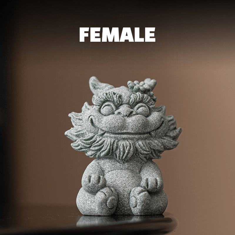 开心龙 母 Hand-Carved Cyan Sandstone Happy Dragon | Wealth & Joy Guardian