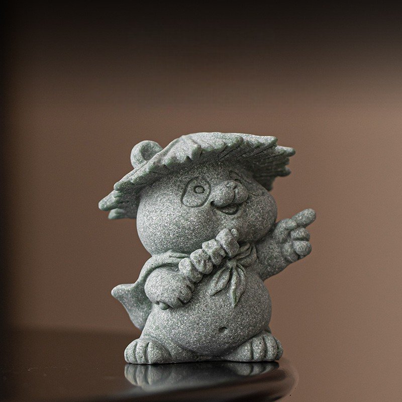 Cyan Sandstone Joyful Panda | Wealth & Luck Decor