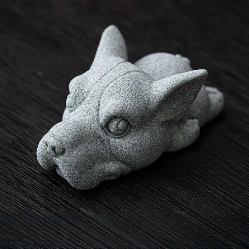 柯基 Hand-Carved Green Sandstone Animal Tea Pets