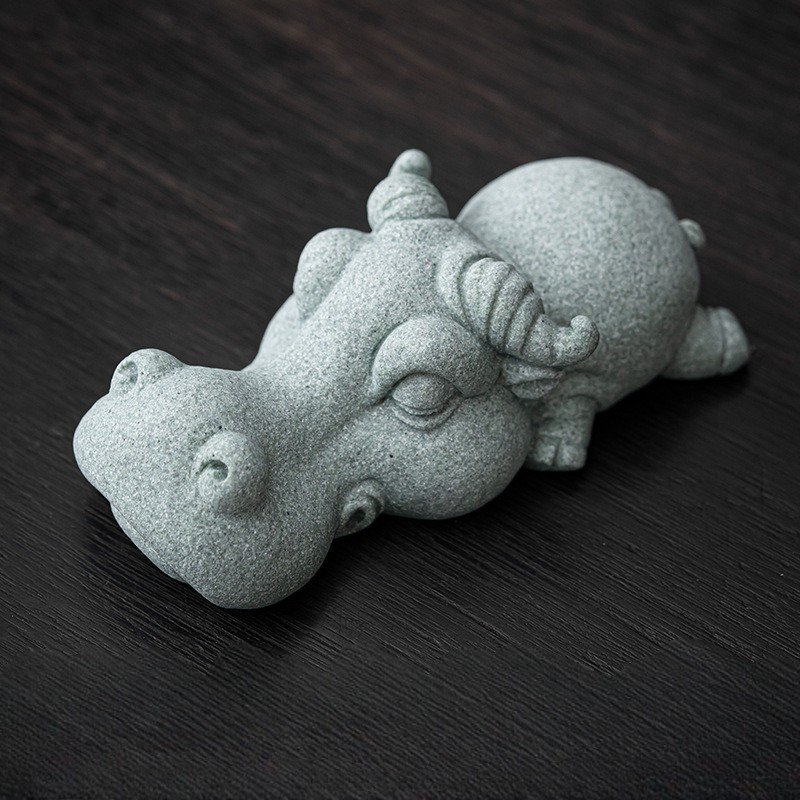 水牛 Hand-Carved Green Sandstone Animal Tea Pets
