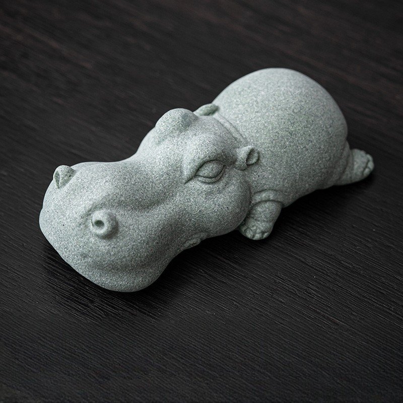 河马 Hand-Carved Green Sandstone Animal Tea Pets