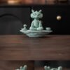Hand-Carved Cyan Sandstone Zen Dragon Master | Mindful Wealth & Prosperity Guardian