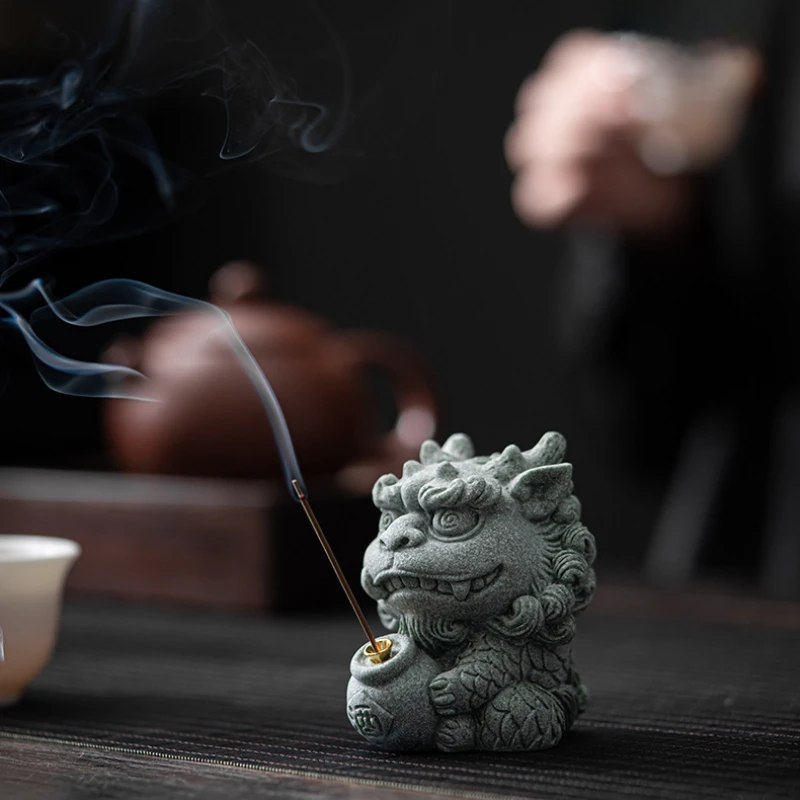 Hand-Carved Cyan Sandstone Soulmate Kylin | Zen Friendship & Harmony Totem