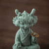 Hand-Carved Cyan Sandstone Zen Dragon Master | Mindful Wealth & Prosperity Guardian