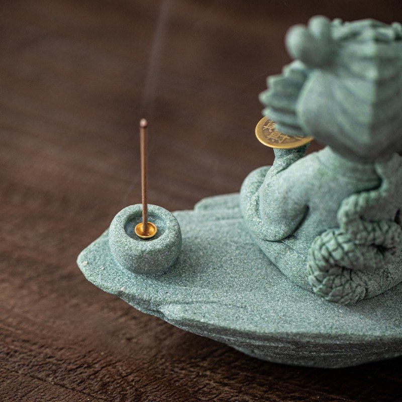 Hand-Carved Cyan Sandstone Zen Dragon Master | Mindful Wealth & Prosperity Guardian