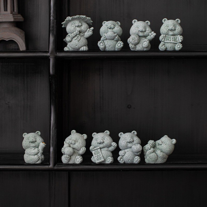 Cyan Sandstone Joyful Panda | Wealth & Luck Decor