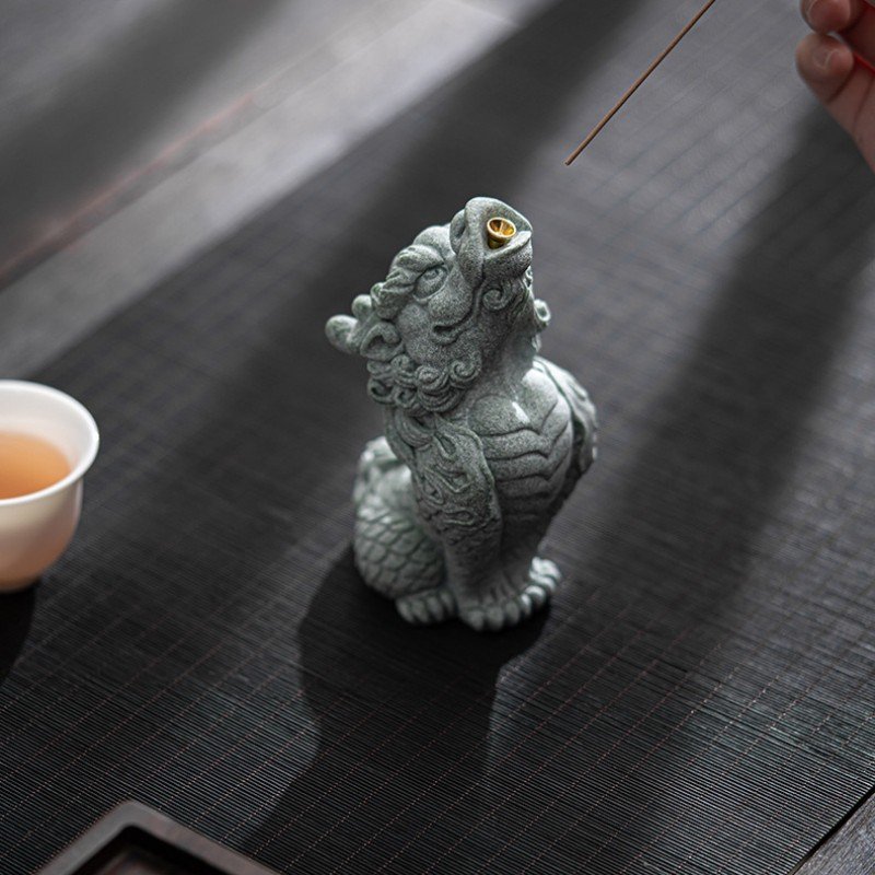 详情-11 Cyan Sandstone Dragon Incense Holder | Wisdom & Flow