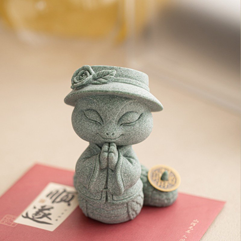 详情-12 Cyan Sandstone Auspicious Snake | Peace & Grace Decor