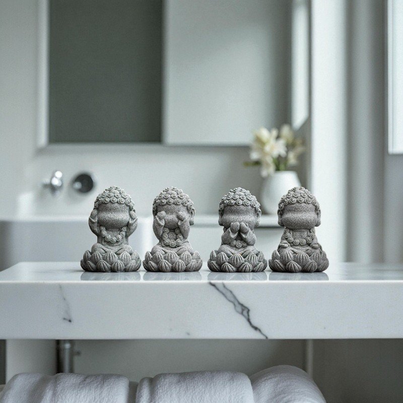 Cyan Sandstone Four Wise Monks | Zen Wisdom Set